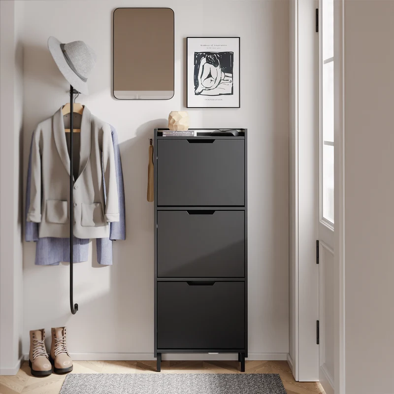 SoBuy Schuhschrank schmal Sensorlicht 19 cm Tiefe Schwarz | FSR151-H-E-SCH