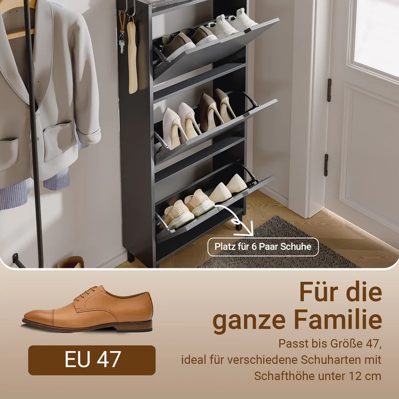 SoBuy Schuhschrank schmal Sensorlicht 19 cm Tiefe Schwarz | FSR151-H-E-SCH