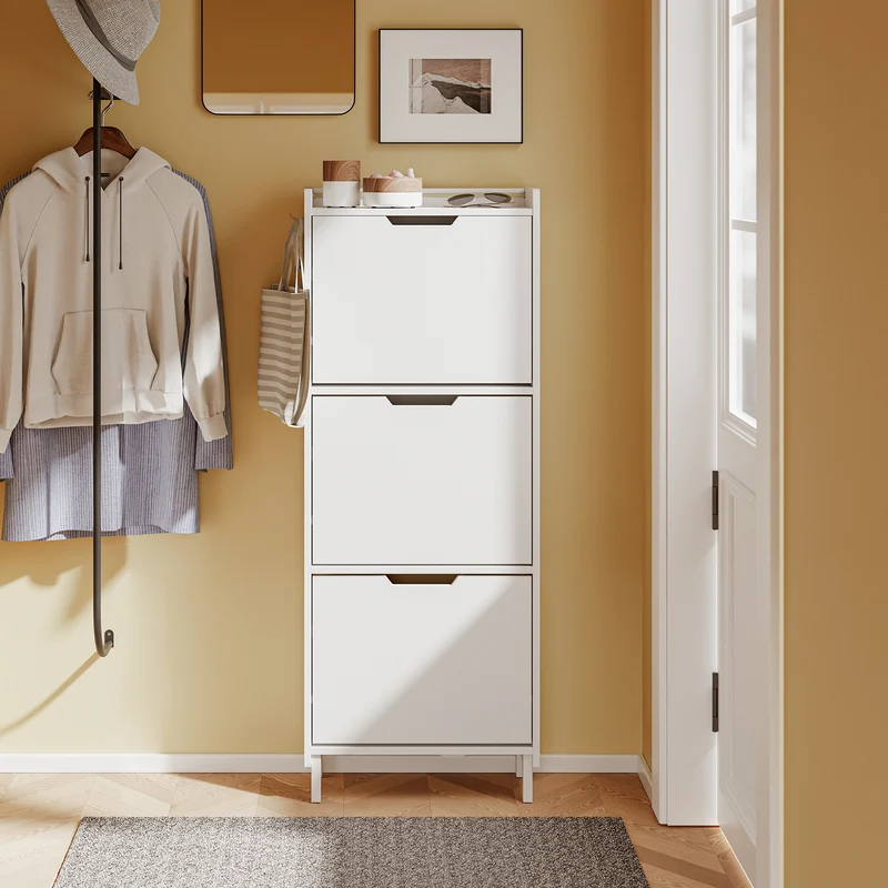 SoBuy Schuhschrank Schmal Hängend mit Sensorlicht und 19 cm Tiefe Weiß FSR151-H-E-W