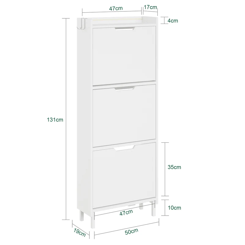 SoBuy Schuhschrank Schmal Hängend mit Sensorlicht und 19 cm Tiefe Weiß FSR151-H-E-W