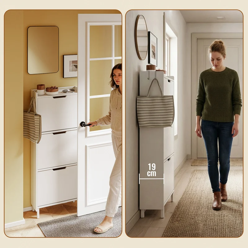 SoBuy Schuhschrank Schmal Hängend mit Sensorlicht und 19 cm Tiefe Weiß FSR151-H-E-W