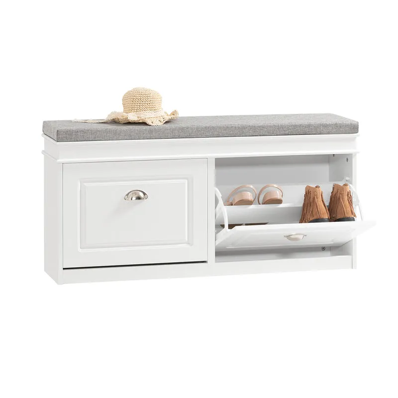 SoBuy | Schuhkipper | Schuhbank mit Schuhfach | Landhausstil Weiß | FSR64-W