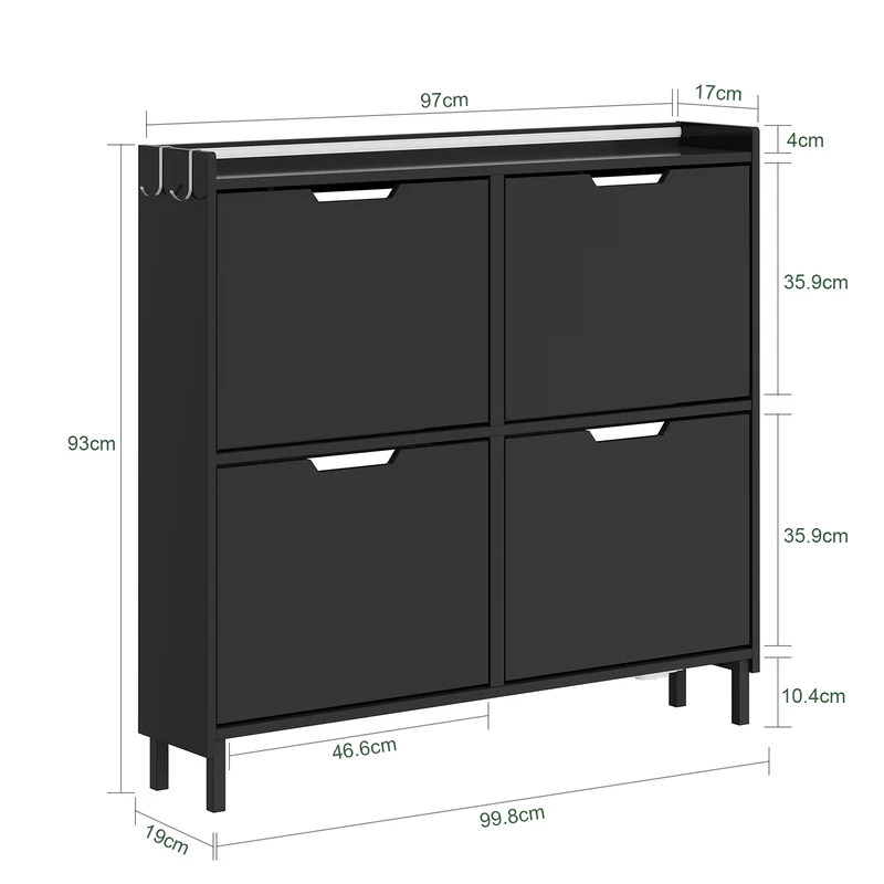 SoBuy | Schuhschrank Schmal Hängend mit Sensorlicht und 19 cm Tiefe | Schwarz | FSR100-E-SCH