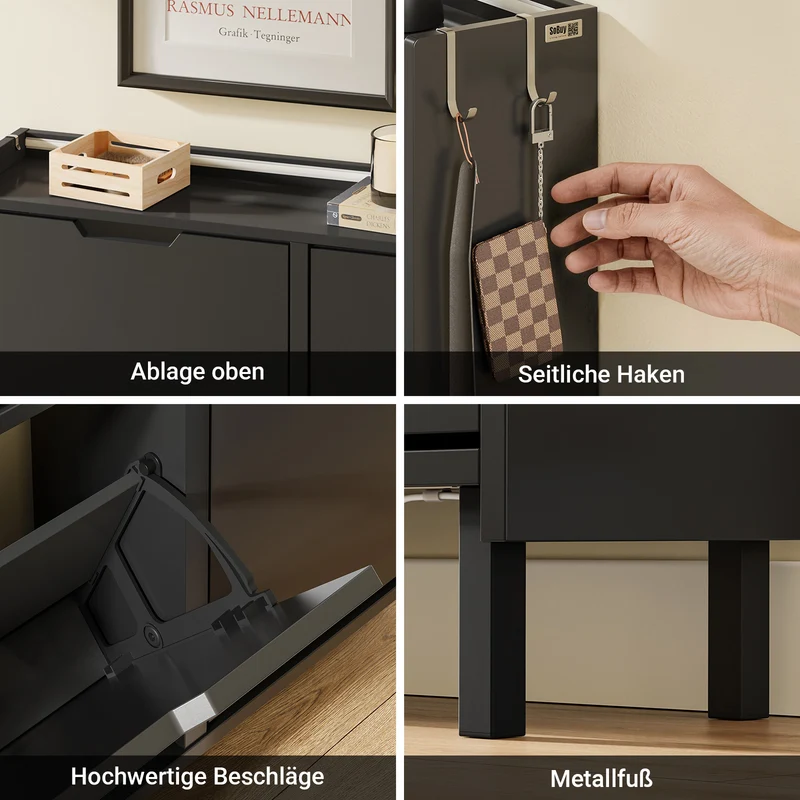 SoBuy | Schuhschrank Schmal Hängend mit Sensorlicht und 19 cm Tiefe | Schwarz | FSR100-E-SCH