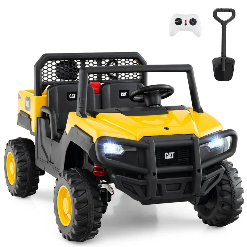 Lot de 1 voiture électrique enfants véhicule utilitaire 126 x 76 x 72 cm avec télécommande et benne basculante en pp jaune 20_0017527