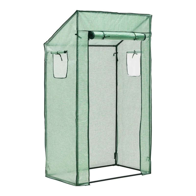 Serre de tomates marzano en acier et polyéthylène à porte et 2 fenêtres zippée 100 x 60 x 143 - 174 cm vert 03_0008259