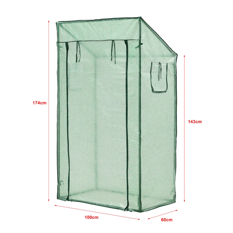 Serre de tomates marzano en acier et polyéthylène à porte et 2 fenêtres zippée 100 x 60 x 143 - 174 cm vert 03_0008259