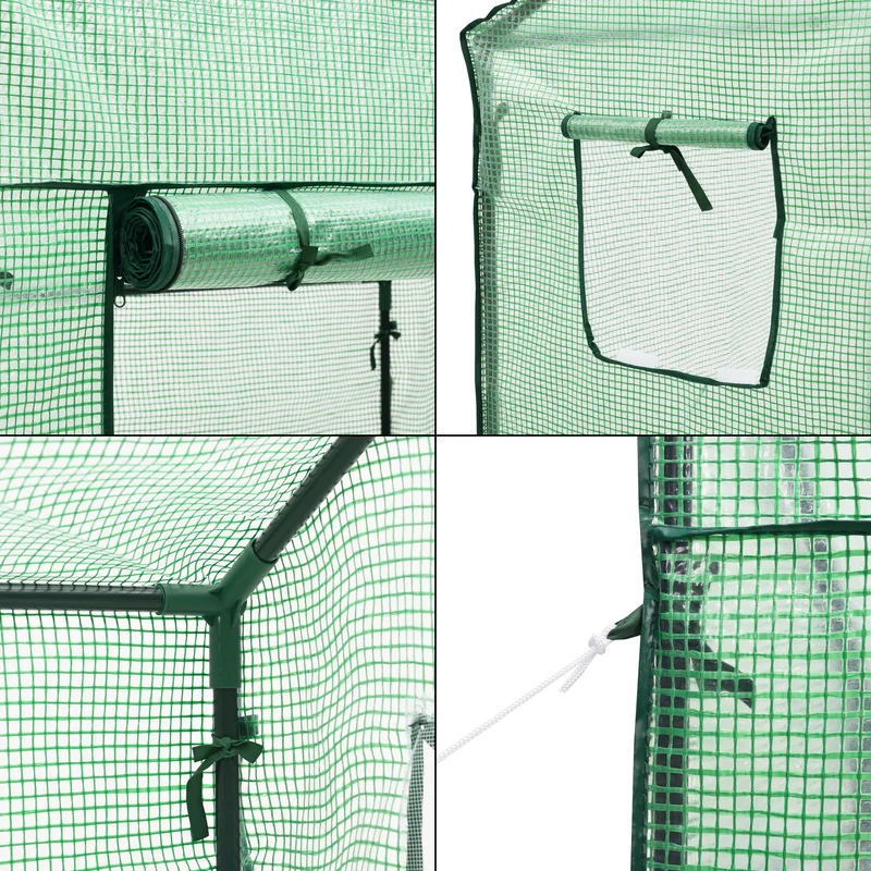 Serre de tomates marzano en acier et polyéthylène à porte et 2 fenêtres zippée 100 x 60 x 143 - 174 cm vert 03_0008259