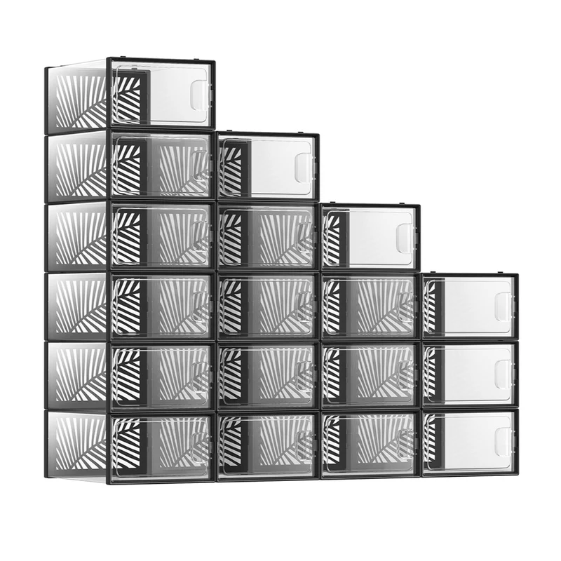 Boîte à chaussures transparent lot de 12 boîte de rangement pointure 44 empilables pour collections de baskets talons hauts transparent et noir 12_0004359