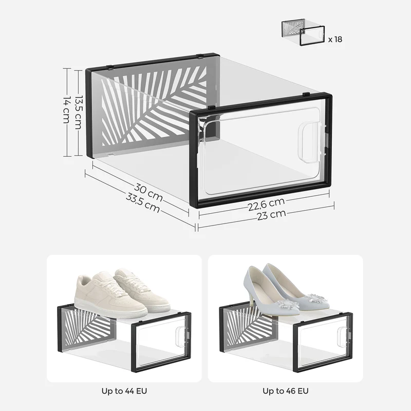 Boîte à chaussures transparent lot de 12 boîte de rangement pointure 44 empilables pour collections de baskets talons hauts transparent et noir 12_0004359
