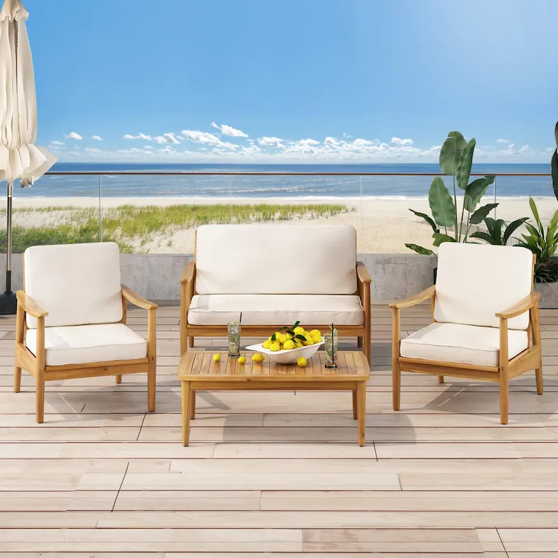 Ensemble de conversation d'extérieur 4 places en bois d'acacia Willowbrook par Christopher Knight Home