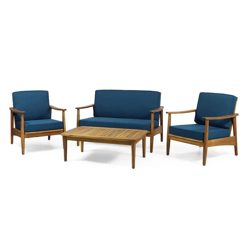 Ensemble de conversation d'extérieur 4 places en bois d'acacia Willowbrook par Christopher Knight Home