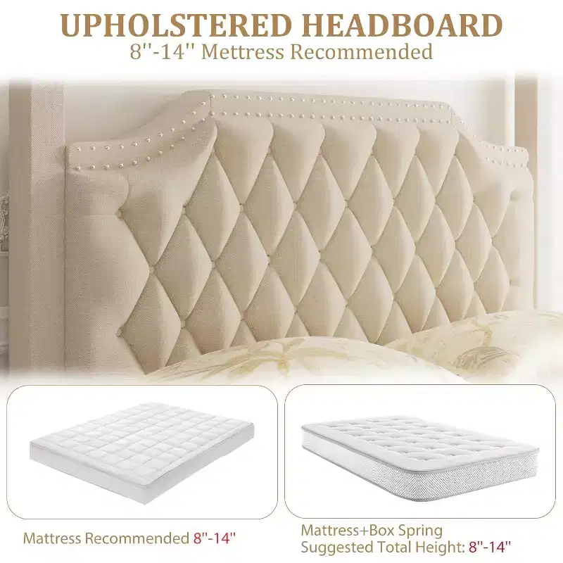 Cadre de lit à baldaquin Queen Size avec 4 poteaux, supports d'angle, sommier à lattes en bois massif, pas besoin de sommier tapissier, sans bruit