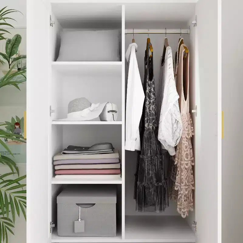 Hitow Armoire de rangement double tiroir avec portes miroir et zones de rangement