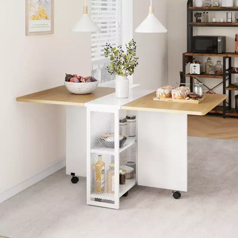 Table à manger pliante pour cuisine, table à manger peu encombrante, table de cuisine à rallonges avec 6 roulettes pour petits espaces