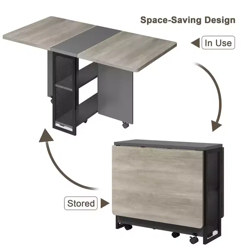 Table à manger pliante pour cuisine, table à manger peu encombrante, table de cuisine à rallonges avec 6 roulettes pour petits espaces