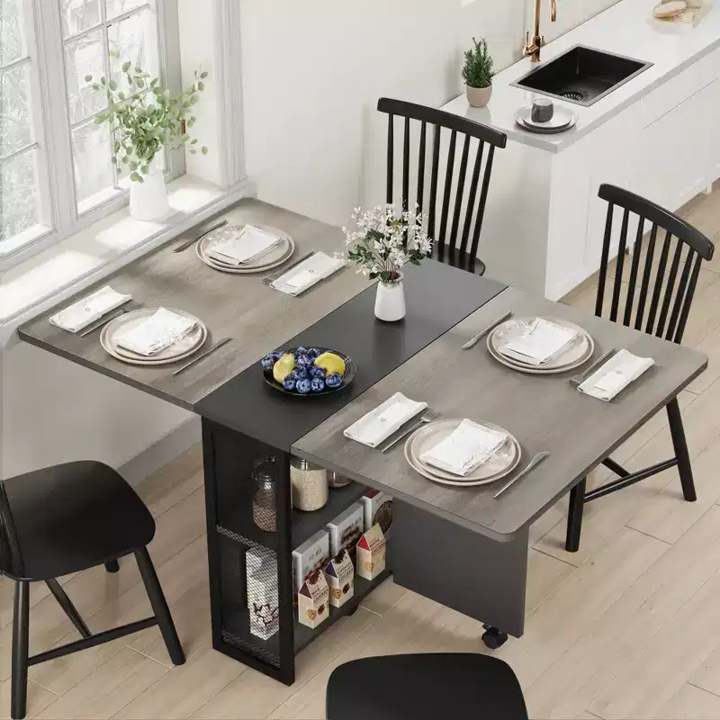 Table à manger pliante pour cuisine, table à manger peu encombrante, table de cuisine à rallonges avec 6 roulettes pour petits espaces