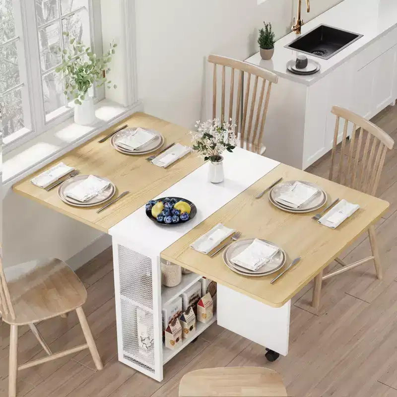 Table à manger pliante pour cuisine, table à manger peu encombrante, table de cuisine à rallonges avec 6 roulettes pour petits espaces