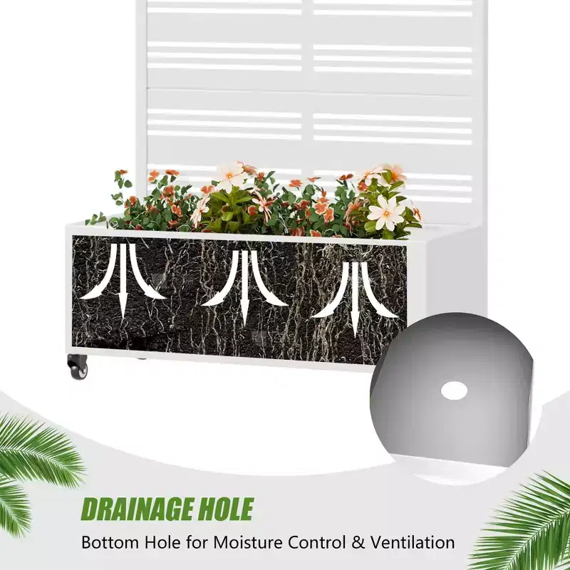 Jardinière rectangulaire en fer forgé blanc MAYEERTY avec treillis (Harold Large-Étroit à persiennes), 72x35x16, 5 pièces Décoration de jardin intérieur extérieur