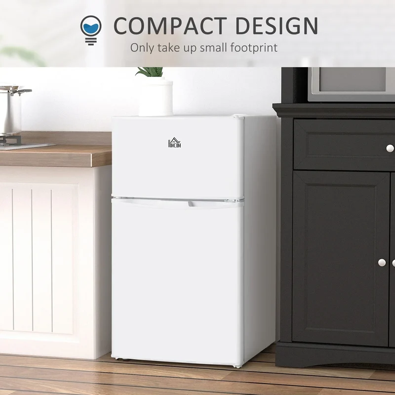 Mini-réfrigérateur HOMCOM à deux portes avec congélateur, réfrigérateur compact de 3,2 pi³ avec étagère réglable, thermostat réglable