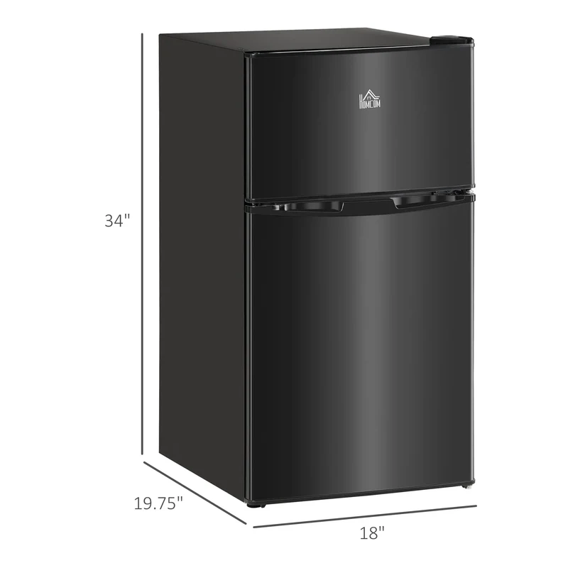 Mini-réfrigérateur HOMCOM à deux portes avec congélateur, réfrigérateur compact de 3,2 pi³ avec étagère réglable, thermostat réglable