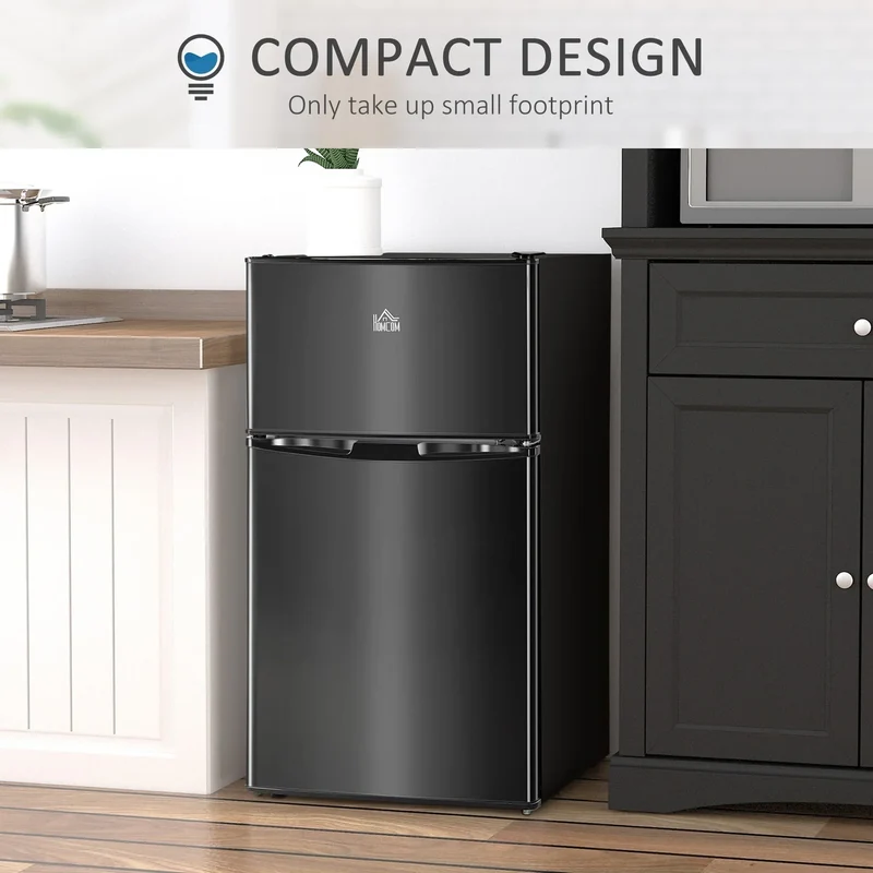 Mini-réfrigérateur HOMCOM à deux portes avec congélateur, réfrigérateur compact de 3,2 pi³ avec étagère réglable, thermostat réglable