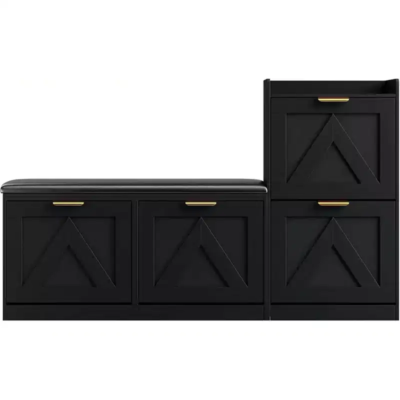 Meuble à chaussures avec banc et 4 tiroirs basculants – Organisateur d'entrée étroit pour 35 à 40 paires