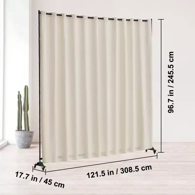Séparateur de pièce VEVOR, séparateur de pièce portable avec roulettes, support de rideau, écran de confidentialité autoportant pour bureau, beige