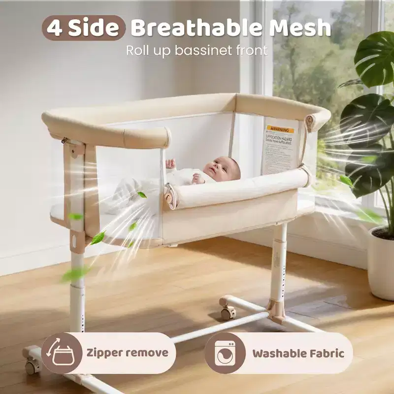 Berceau bébé avec roues 鈥?Beige / Gris / Rose, Cododo, pour 1 bébé