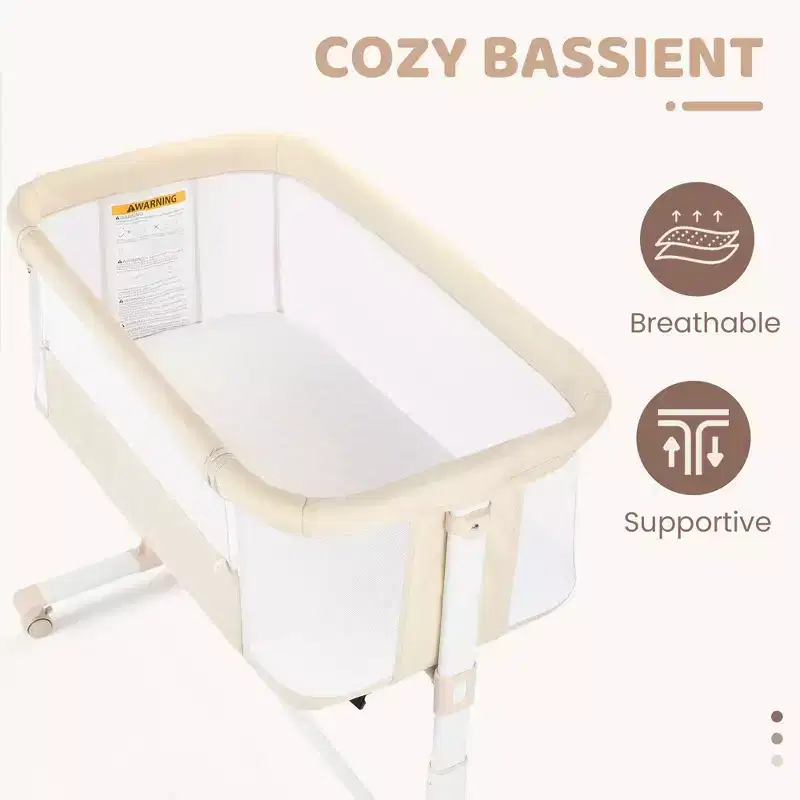 Berceau bébé avec roues 鈥?Beige / Gris / Rose, Cododo, pour 1 bébé