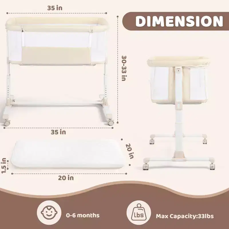 Berceau bébé avec roues 鈥?Beige / Gris / Rose, Cododo, pour 1 bébé