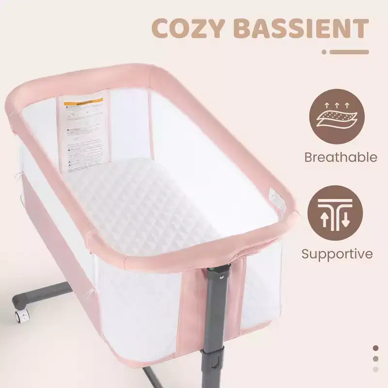 Berceau bébé avec roues 鈥?Beige / Gris / Rose, Cododo, pour 1 bébé
