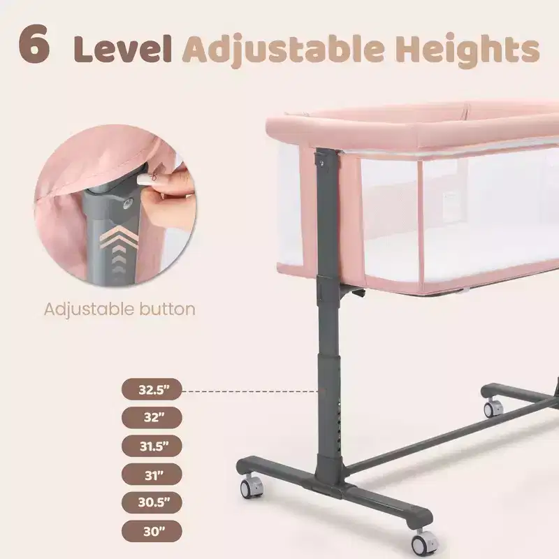 Berceau bébé avec roues 鈥?Beige / Gris / Rose, Cododo, pour 1 bébé