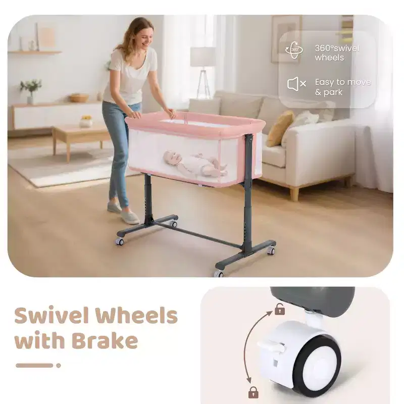 Berceau bébé avec roues 鈥?Beige / Gris / Rose, Cododo, pour 1 bébé