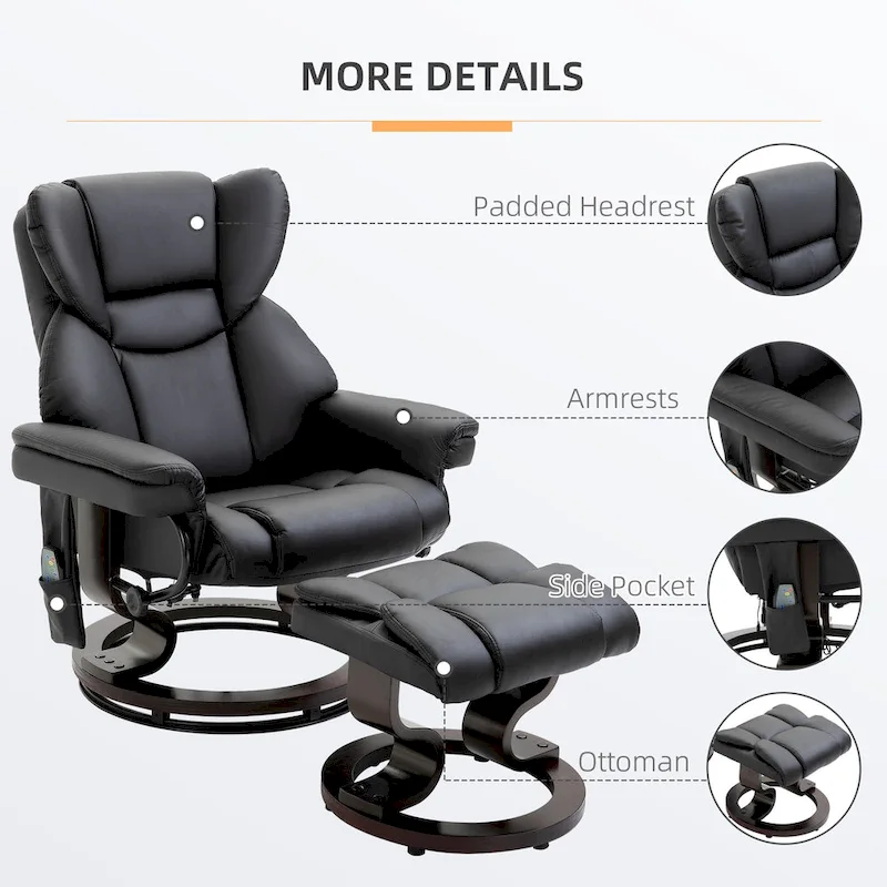 Fauteuil de massage inclinable HOMCOM avec pouf repose-pieds