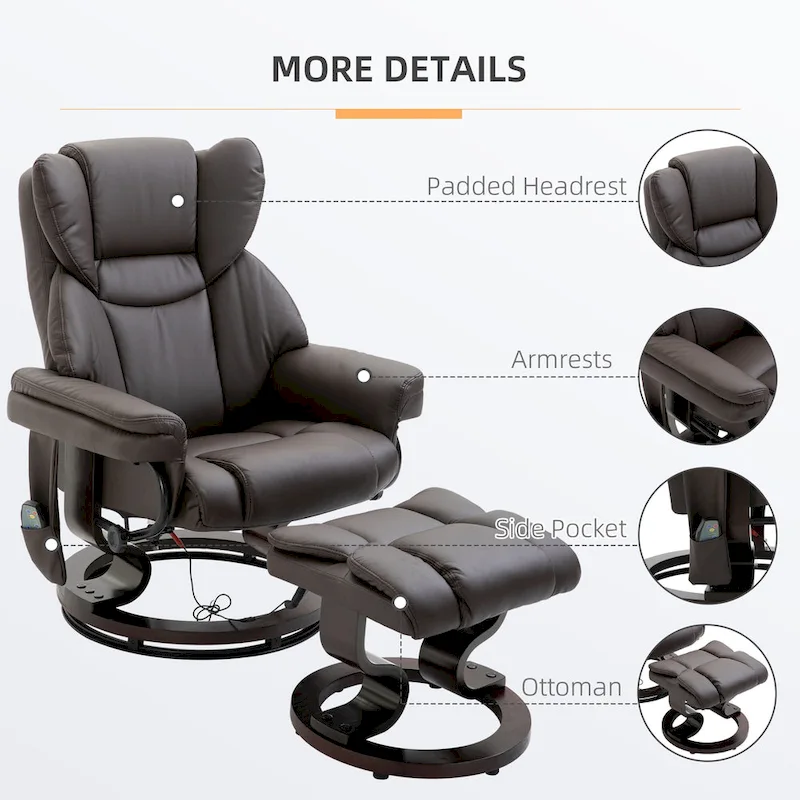 Fauteuil de massage inclinable HOMCOM avec pouf repose-pieds