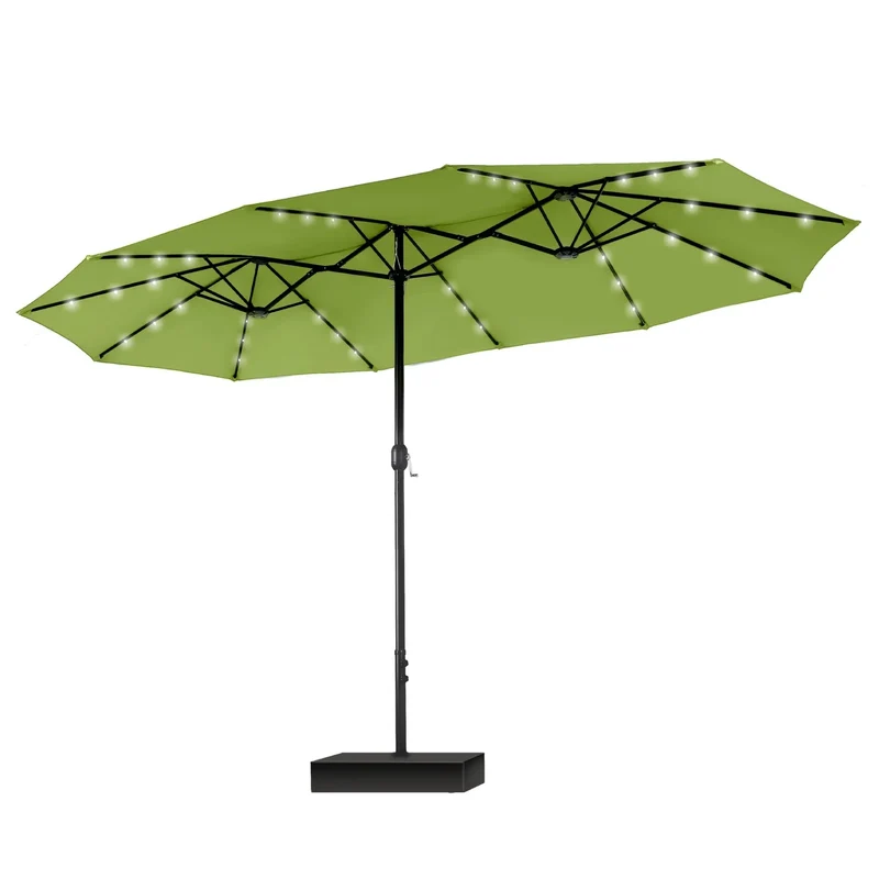 MAISON ARTS Parasol excentré rectangulaire de 4,5 m avec manivelle, parasol de marché double face d'extérieur avec lumières LED solaires et base incluse