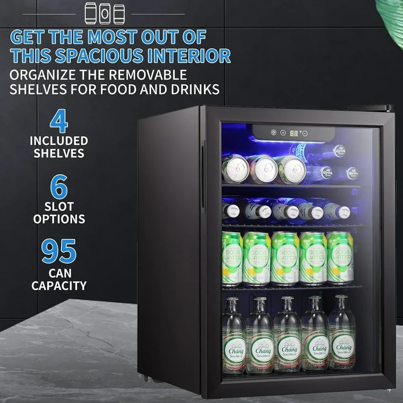 Mini-réfrigérateur - Réfrigérateur à boissons 100 canettes, cave à vin, porte vitrée transparente, petit réfrigérateur à boissons avec écran tactile - 73,6 litres