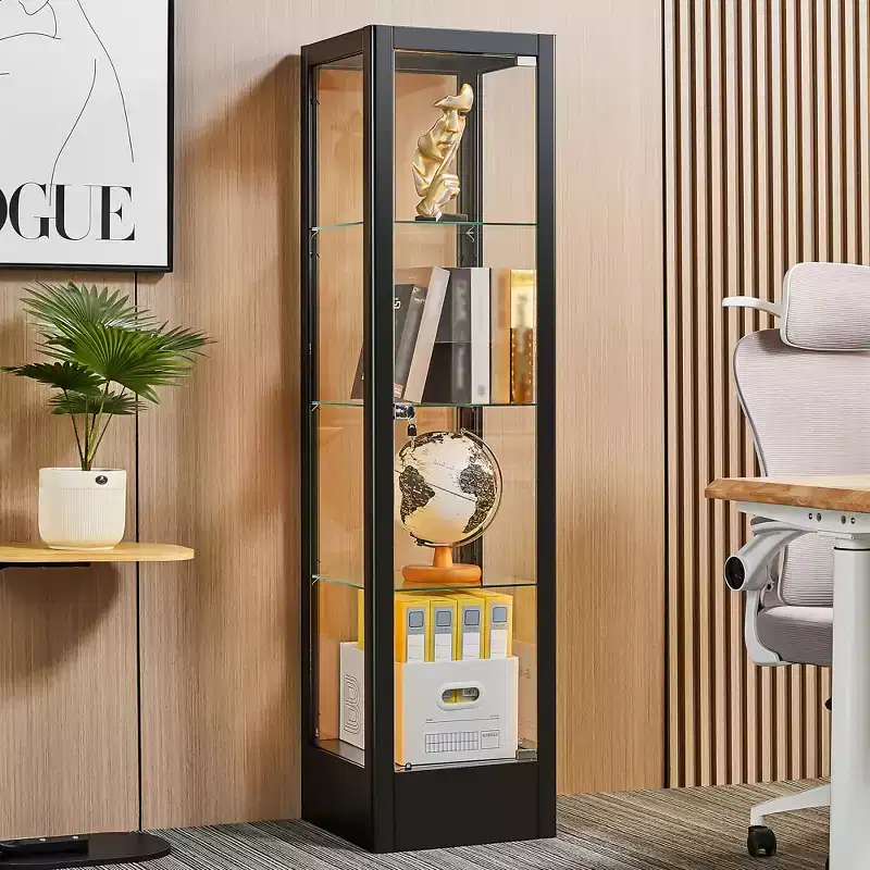 Bekrvio Vitrine d'exposition en verre à 4 niveaux avec serrure, vitrine de collection avec porte en verre trempé de 160 cm et étagères réglables