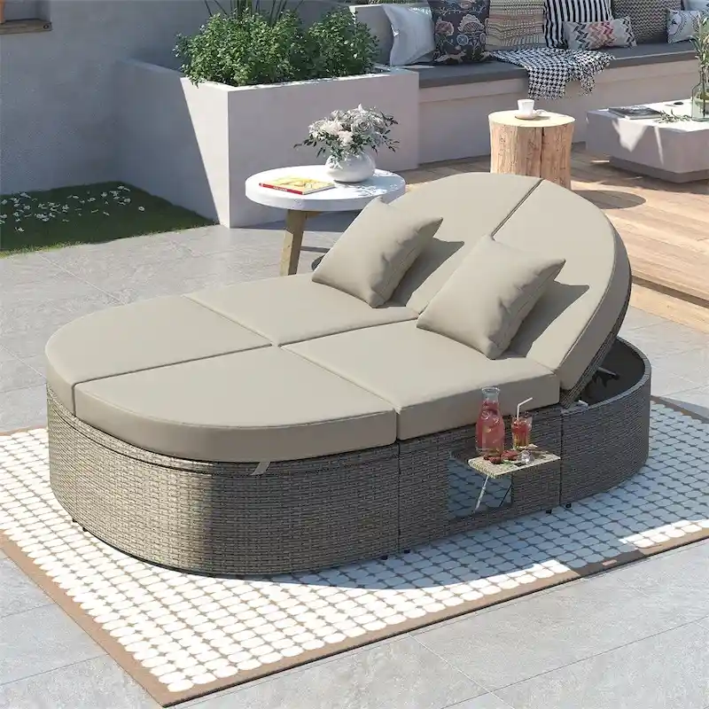 Lit de soleil extérieur double pour terrasse avec coussins et oreillers
