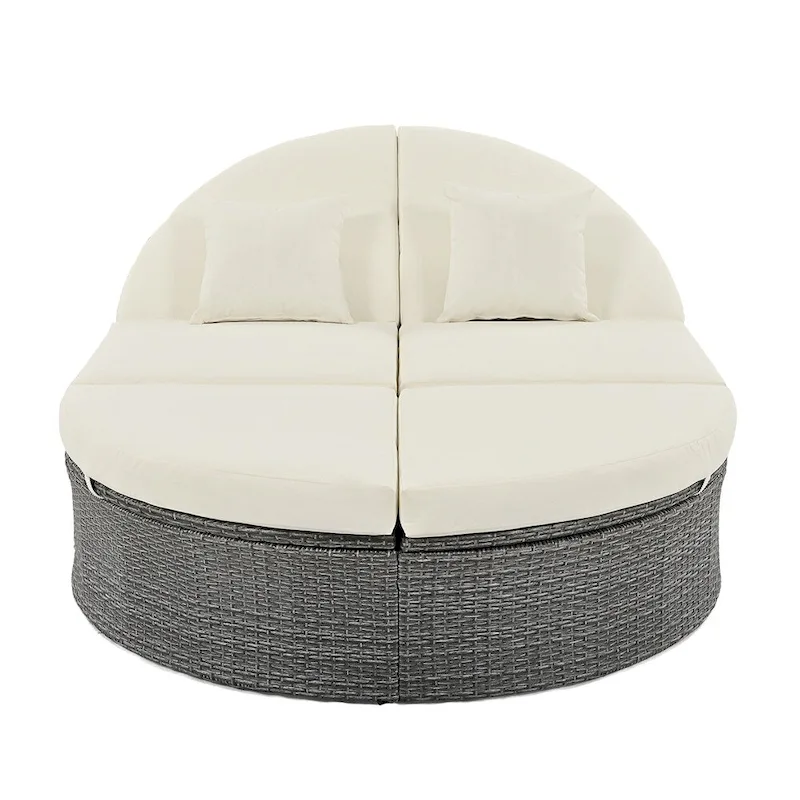 Lit de soleil extérieur double pour terrasse avec coussins et oreillers