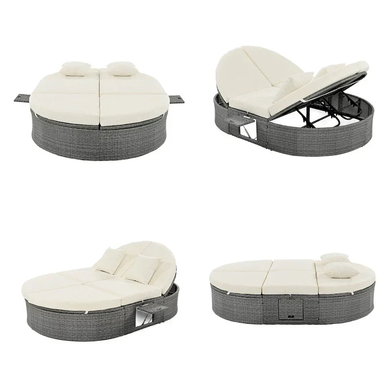Lit de soleil extérieur double pour terrasse avec coussins et oreillers