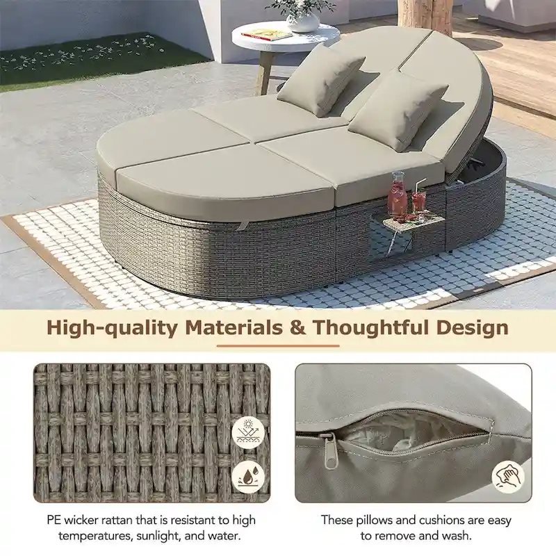 Lit de soleil extérieur double pour terrasse avec coussins et oreillers