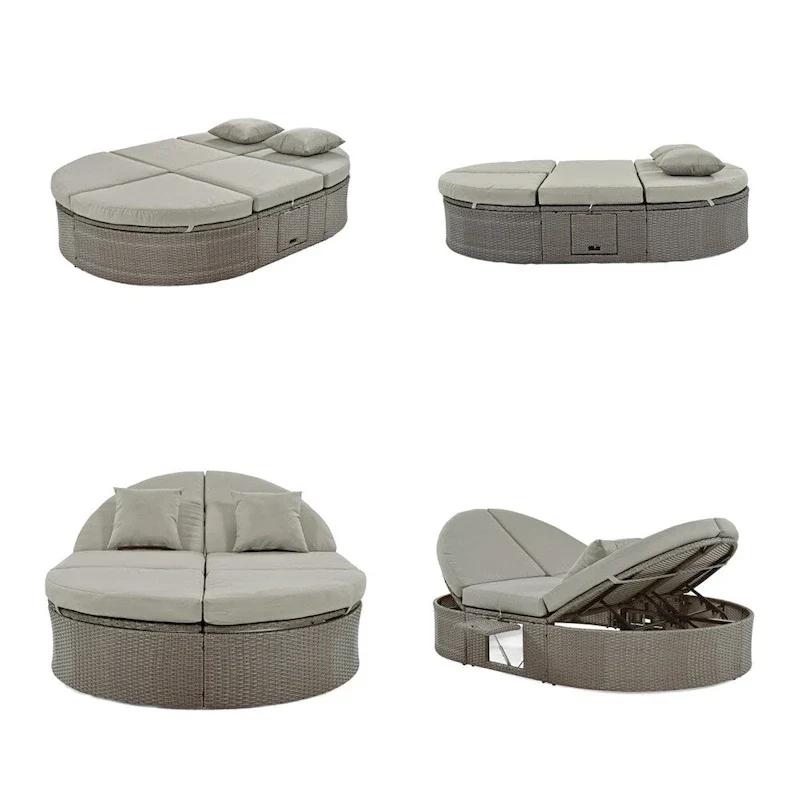 Lit de soleil extérieur double pour terrasse avec coussins et oreillers