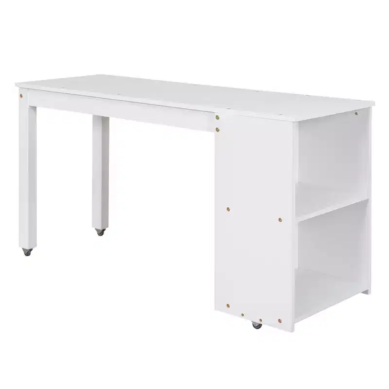 Lit bas mezzanine pleine grandeur avec bureau roulant, 3 tiroirs et étagères
