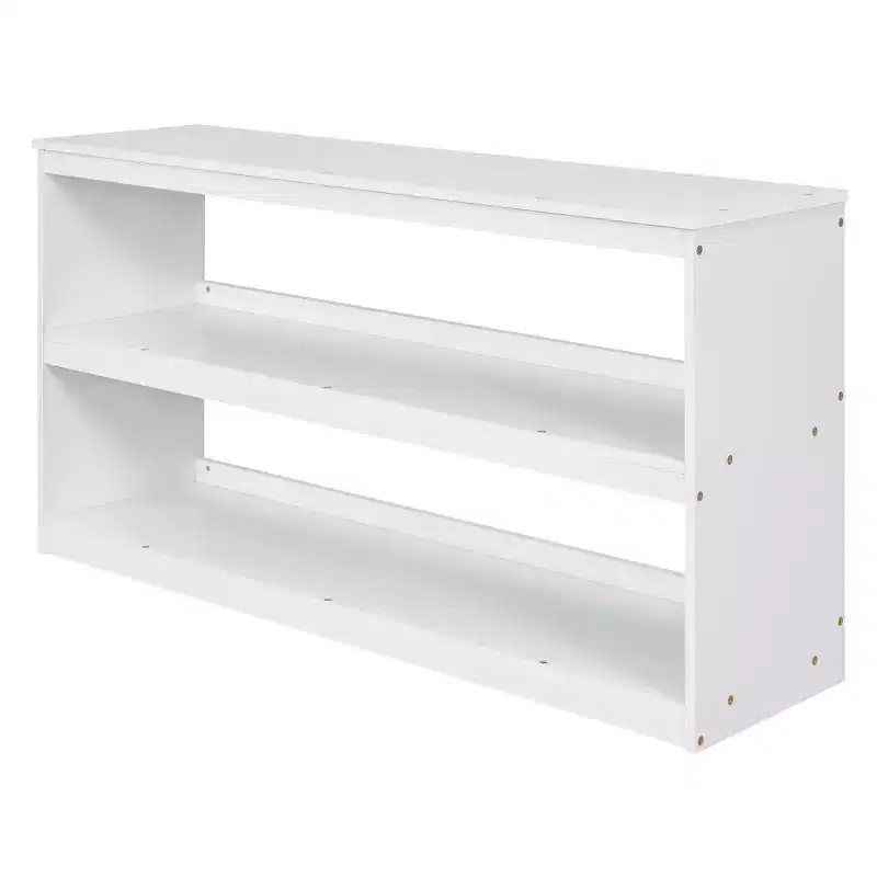 Lit bas mezzanine pleine grandeur avec bureau roulant, 3 tiroirs et étagères