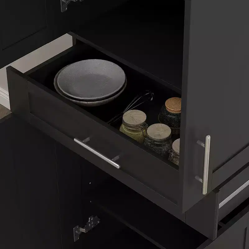 Meuble de cuisine autoportant avec portes et tiroir, étagères réglables