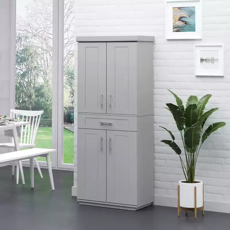 Meuble de cuisine autoportant avec portes et tiroir, étagères réglables