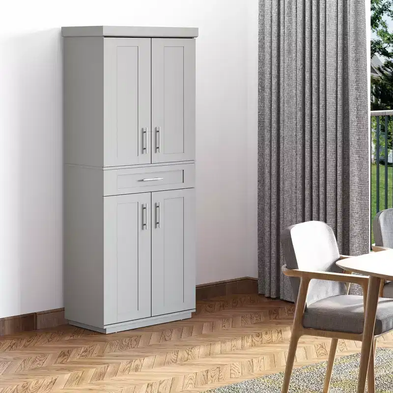 Meuble de cuisine autoportant avec portes et tiroir, étagères réglables