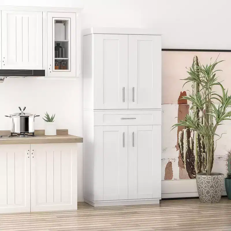 Meuble de cuisine autoportant avec portes et tiroir, étagères réglables